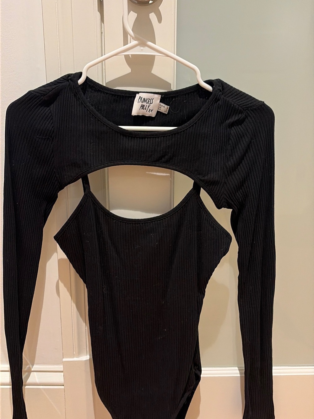 Princess Polly Black Ribbed Cutout Long Sleeve Bodysuit